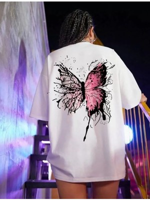 Melen Moda Unisex Baskılı Oversize T-Shirt - Beyaz