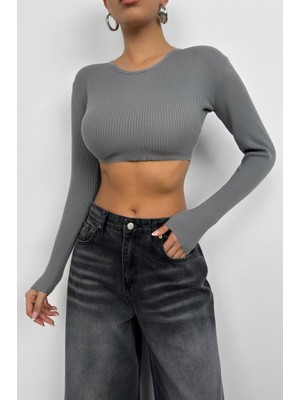 Black Fashion Basic Crop Triko Bluz