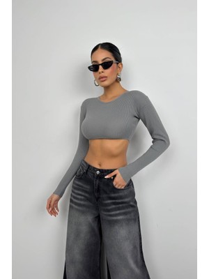 Black Fashion Basic Crop Triko Bluz