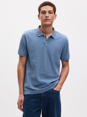 Gap Erkek Mavi Streç Pique Polo Yaka T-Shirt