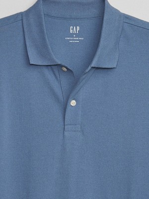 Gap Erkek Mavi Streç Pique Polo Yaka T-Shirt