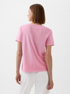 Gap Kadın Pembe Organik Pamuk Vintage V Yaka T-Shirt