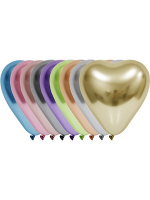 Eğlence Marketi 12 Inç Standart Boy Krom Kalp Balon Karışık 50 Adet