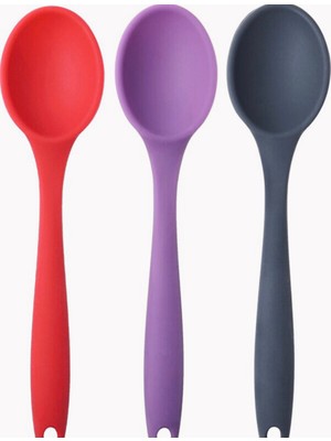 Pink Rose Bybirgül Büyük Boy Yanmaz Yapışmaz Silikon 3lü Spatula Kaşık Set Antrasit ,kırmızı,lila Renk 3 Adet