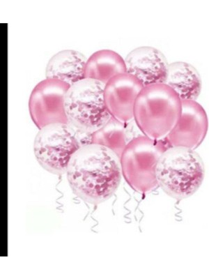 Eğlence Marketi 12 Inç Standart Boy Konfetili Balon 20 Adet Pembe