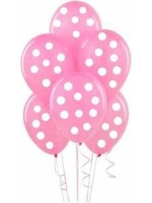 Eğlence Marketi 12 Inç Standart Boy Baskılı Balon 10 Adet Pembe Puantiyeli