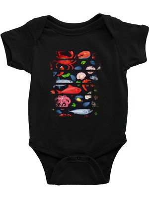 Darkhane Midye Içinde Sedefli Inci Istiridye Siyah Unisex Bebek Body - Zıbın