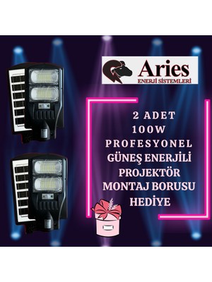Aries 100W 2 Adet Güneş Enerjili Profesyonel Projektör