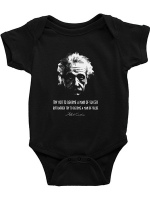 Darkhane Albert Einstein Portre Alıntı Siyah Unisex Bebek Body - Zıbın