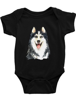 Darkhane Sibirya Kurdu Husky Haski Sevgisi Siyah Unisex Bebek Body - Zıbın