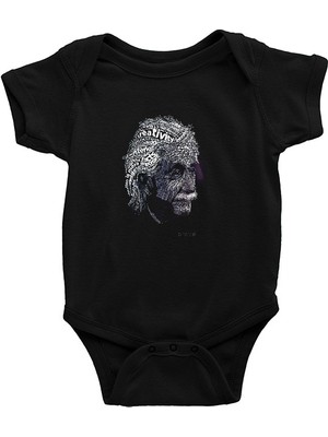 Darkhane Albert Einstein Tipografi Siyah Unisex Bebek Body - Zıbın