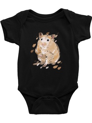 Darkhane Sevimli Hamster Siyah Unisex Bebek Body - Zıbın