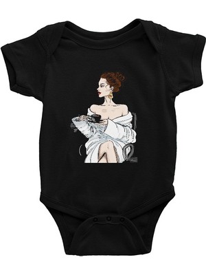 Darkhane Pariste Kahve Kayfi Moda Siyah Unisex Bebek Body - Zıbın