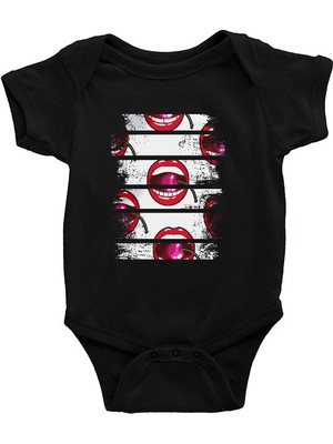 Darkhane Kiraz Siyah Unisex Bebek Body - Zıbın