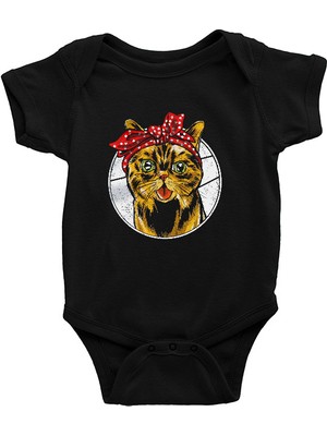 Darkhane Kedicik Siyah Unisex Bebek Body - Zıbın