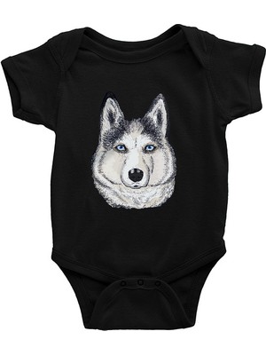 Darkhane Karizma Sibirya Kurdu Husky Haski Siyah Unisex Bebek Body - Zıbın