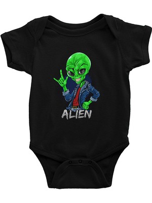 Darkhane Rockçı Uzaylı Alien Siyah Unisex Bebek Body - Zıbın