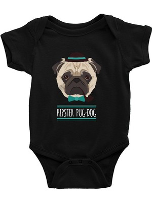 Darkhane Hipster Pug Siyah Unisex Bebek Body - Zıbın