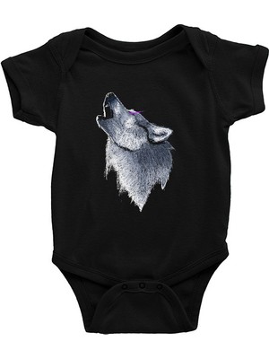 Darkhane Uluyan Sibirya Kurdu Husky Haski Siyah Unisex Bebek Body - Zıbın