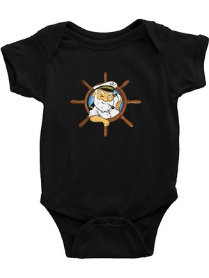 Darkhane Kaptan Siyah Unisex Bebek Body - Zıbın