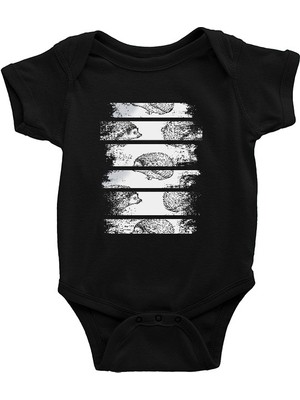 Darkhane Karakalem Çizim Kirpi Siyah Unisex Bebek Body - Zıbın