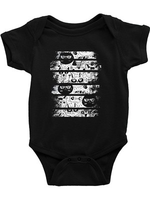 Darkhane Meow Siyah Beyaz Kediler Siyah Unisex Bebek Body - Zıbın