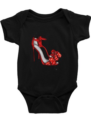 Darkhane Kırmızı Stiletto Tarzı Fashion Siyah Unisex Bebek Body - Zıbın