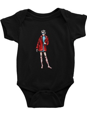 Darkhane Tarz Kız Kırmızı Ceket Siyah Unisex Bebek Body - Zıbın