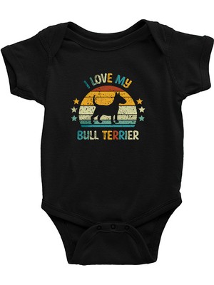Darkhane Vintage Retro Bull Teriyer Siyah Unisex Bebek Body - Zıbın