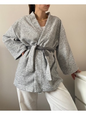 Kinua Studio Gri Kırçıllı Kadife Oversize Kimono