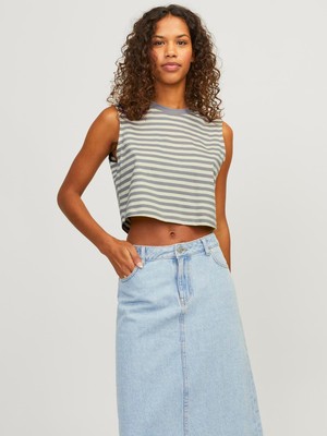 Jack & Jones Kadın Çizgili Bisiklet Yaka Crop Top - Alvira