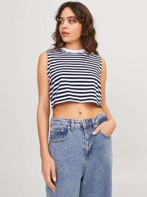 Jack & Jones Kadın Çizgili Bisiklet Yaka Crop Top - Alvira