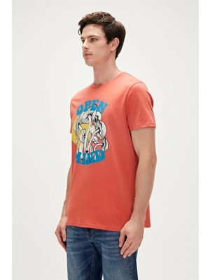 Bad Bear Open Mind Yazili Erkek Tshirt - Kiremit