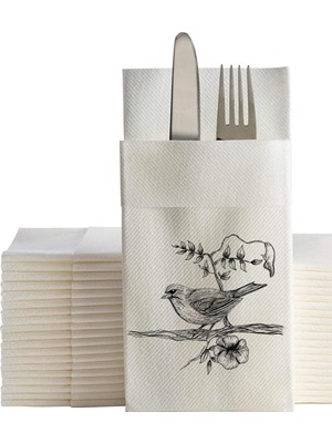 Ake Kağıt Kuş Desenli Baskılı Cepli Peçete 48 x 48 cm 50 Adet