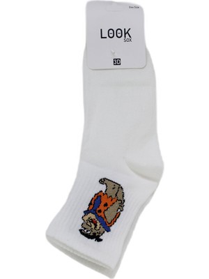 Look Socks Fred Çakmaktaş Karakter Desenli Beyaz Kolej Çorap