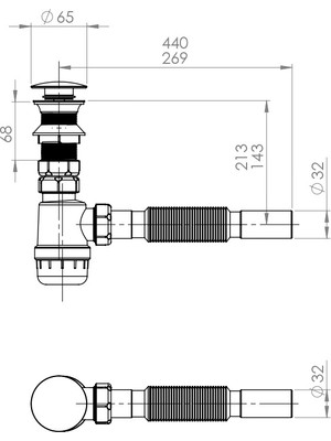 Donau Pop-Up Taslı Körüklü Lavabo Sifonu Ø 32 mm DONAU 321-112