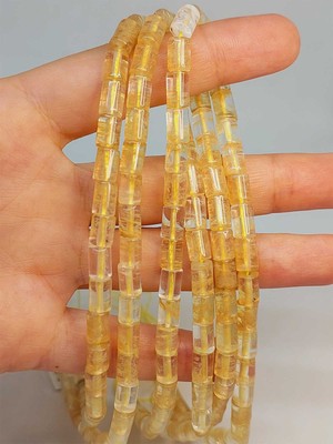 Yaşam Tohumu Golden & Rutil Kuvars Taşı Silindir Kesim 5.5x7.5mm Dizi (49300)