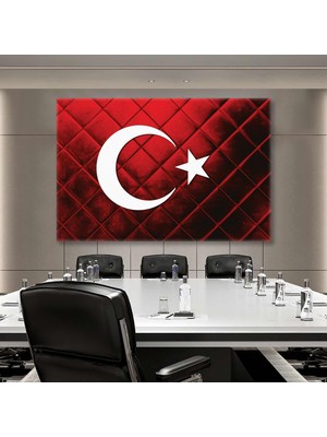 SML Tablo Kırmızı Metalik Türk Bayrağı Makam Odası Yatay Kanvas Tablo