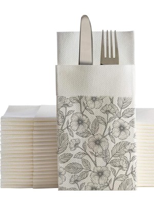 Ake Kağıt Çiçek Desenli Baskılı Cepli Peçete 48 x 48 cm 50 Adet