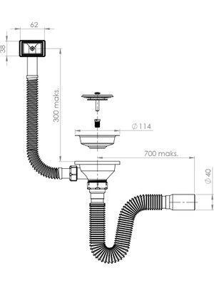 Donau Çöpmak Küvet Taşmalı Evye Sifonu Flex Gövde Ø 40-50 mm DONAU 331-310