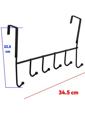 Badem10 Ahşap Kapı Arkası Askılık Elbise Havlu Asma Askı Metal 6'lı Tekli Banyo Lavabo Sağlam Aparat Siyah