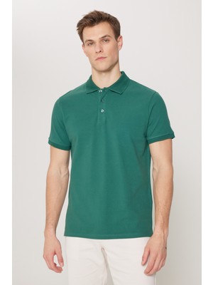 Altınyıldız Classics Erkek Koyu Yeşil %100 Pamuk Kıvrılmaz Pike Polo Yaka Slim Fit Dar Kesim Tişört