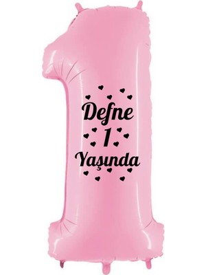 Organizasyon Pazarı 34 Inç 1 Açık Pembe Renk Kişiye Özel 1 Yaşında Yazılı Rakam Folyo Balon