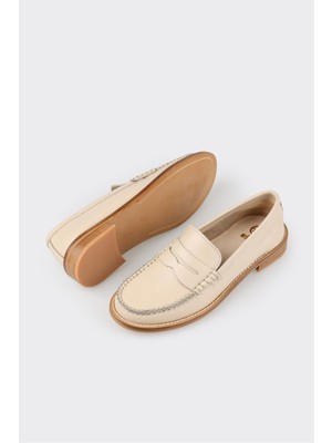 Elle Shoes Bej Deri Kadın Loafer