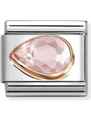 Nomination Composable Classic Dekoratif Link - Yüzey Işlemeli - Pembe -  9k Rose Altın Zirkon