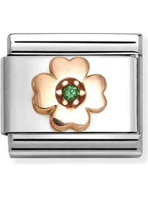 Nomination Composable Classic Dekoratif Link - Semboller - Yeşil Dört Yaprak Yonca -  9k Rose Altın