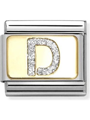 Nomination Composable Classic Dekoratif Link - Harfler Pırıltılı - D - (04 D) 18K Altın