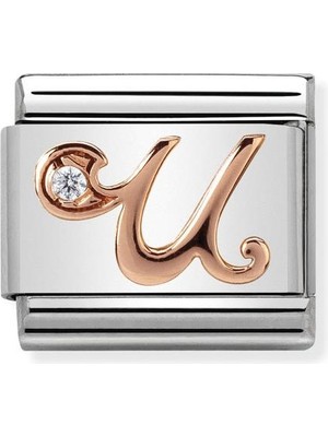 Nomination Composable Classic Dekoratif Link - Harfler - U - (21 U) 9k Rose Altın Zirkon