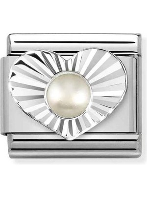 Nomination Composable Classic Dekoratif Link - Taşlar Kalp Elmas - Beyaz Inci -  925 Gümüş