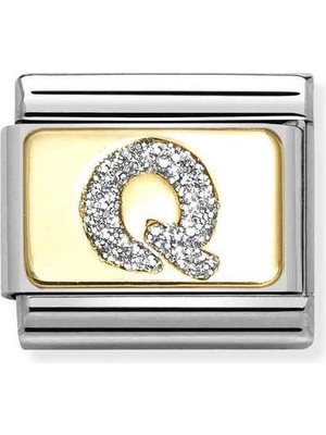 Nomination Composable Classic Dekoratif Link - Harfler Pırıltılı - Q - (17 Q) 18K Altın